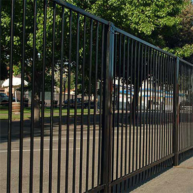 Black iron fence panels rental near Chinatown in Fresno, CA from Event Factory Rentals.