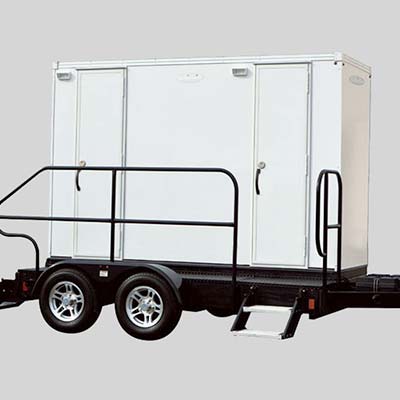 Front view of the Selfie, a Fresno restroom trailer rental from Event Factory Rentals.